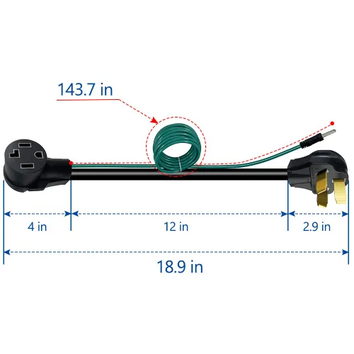 Vista 3 de NEMA 10-50P macho a secadora 14-30R hembra con cable de tierra, 30A, 125V/250V, 18.9 pulgadas