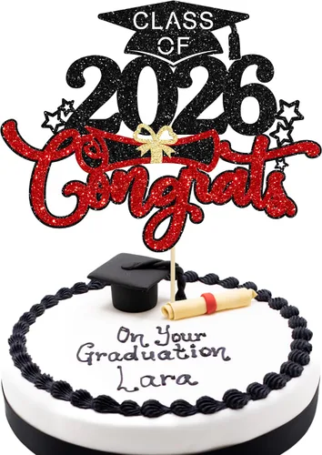 Vista 10 de 1 pieza de decoración para tartas con tapa de graduación con purpurina para la clase de 2026, decoración de pastel de graduación para graduación