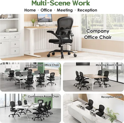 Vista 4 de Silla de oficina ergonómica – Silla de escritorio ergonómica – Silla de oficina cómoda de malla para el hogar con ruedas, soporte lumbar ajustable
