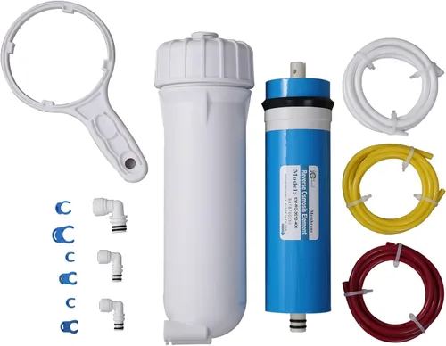 Vista 11 de Kit de carcasa de membrana de ósmosis inversa Huining 50GPD-1812/2012 con conector rápido de 1/4, válvula de retención, tubería de agua, llave