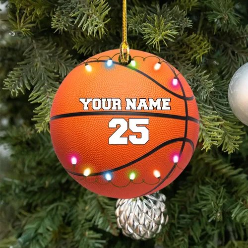 Vista 2 de Adorno de baloncesto, adorno de acrílico plano con forma de pelota de baloncesto, adorno de Navidad de baloncesto, regalos para jugadores