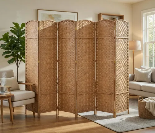 Vista 13 de Legacy Decor 8 Panels Room Divider Privacy Partition Screen Bamboo Fiber Natural Color 5.9 ft High X 11.7 ft Wide