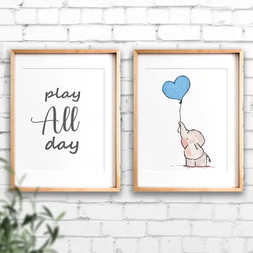 Vista 3 de IIILUYOT Decoración inspiradora de elefante, impresiones artísticas de pared para habitación del bebé, bonita pared de elefante para guardería