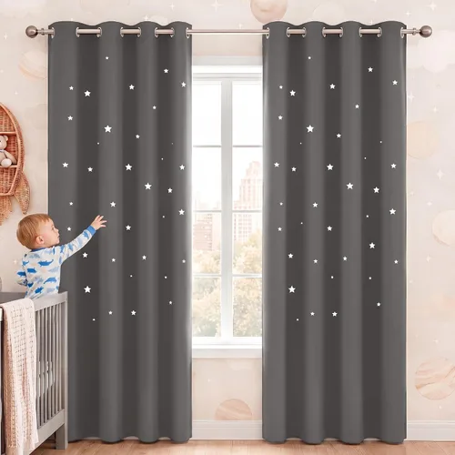 Vista 16 de NICETOWN - Cortinas de oscurecimiento de habitación con estrellas en rosa bebé, de 45 pulgadas de largo para dormitorio de niñas, cortinas