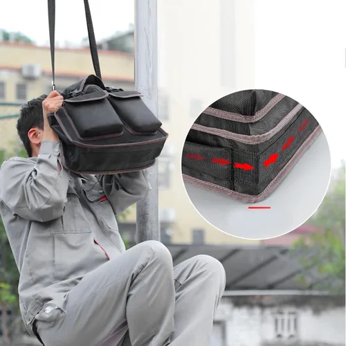 Vista 9 de Bolsa de herramientas para electricista, gran capacidad, gruesa, tela Oxford, duradera, bolsa de mensajero profesional para reparación, instalación