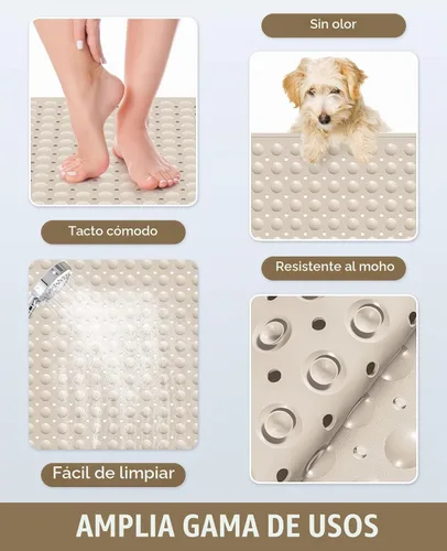 Vista 4 de Yolife Tapete de ducha extra grande, 34.3 pulgadas de largo x 23.3 pulgadas de ancho, tapete de ducha antideslizante de elastómero termoplástico