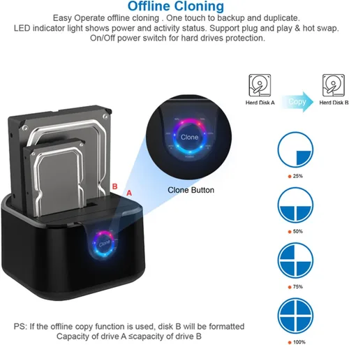 Vista 3 de GODO USB 3.0 a SATA III Mini Estación de acoplamiento de disco duro externo de doble bahía para HDD SSD de 2.5/3.5 pulgadas, compatible con clon sin