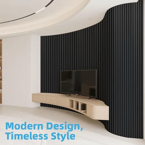 Vista 2 de Art3d Paquete de 1 panel de pared de listones de madera acústica con diseño plano enrollable, paneles absorbentes de sonido de 95.3 x 23.8 pulgadas