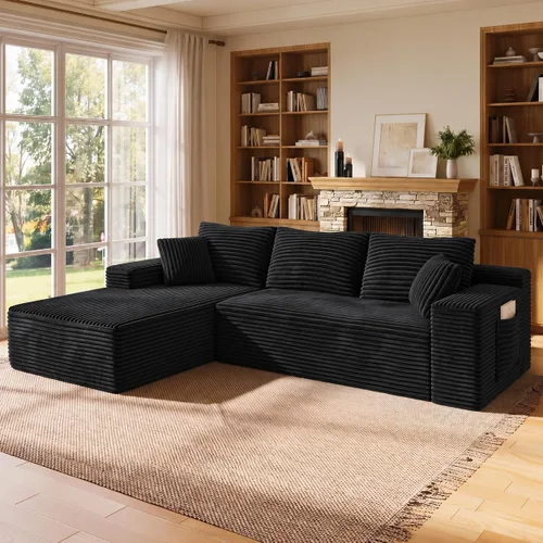 Vista 15 de WINBOY Sofás deshuesados en forma de L de 106 pulgadas para sala de estar, cómodo sofá modular de pana comprimido con bolsillo lateral, Chiase