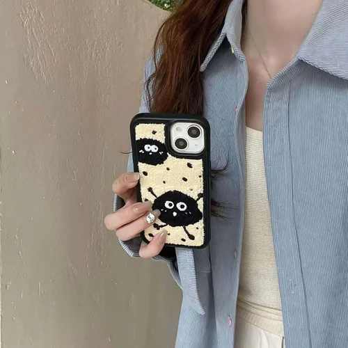 Vista 5 de Funda de briquetas linda y esponjosa para iPhone 14, 6.1 pulgadas (negro)