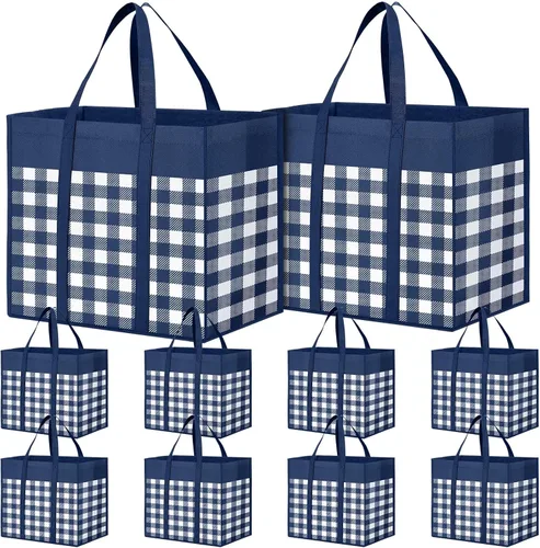 Vista 10 de WOWBOX Bolsas de comestibles reutilizables, paquete de 4, bolsas de compras plegables reutilizables a granel con asas reforzadas, bolsas