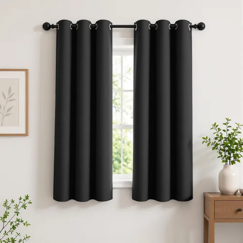 Vista 10 de Cortinas de oscurecimiento de habitación de 45 pulgadas de largo para dormitorio y sala de estar, cortinas térmicas aislantes con ojales