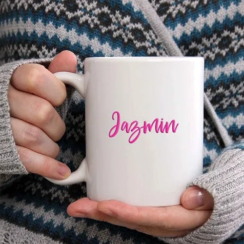 Vista 2 de Jazmin – Taza de café o té de 15 onzas, cerámica blanca, regalo especial único o idea de regalo para niña, hija, hermana, madre