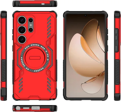 Vista 124 de Funda compatible con Motorola Edge 50, compatible con carga inalámbrica MagSafe [PC + TPU] 2 en 1 funda magnética protectora anticaída para Rojo