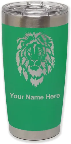 Vista 37 de LaserGram Vaso aislado al vacío de 20 onzas, cabeza de león, grabado personalizado incluido (negro)