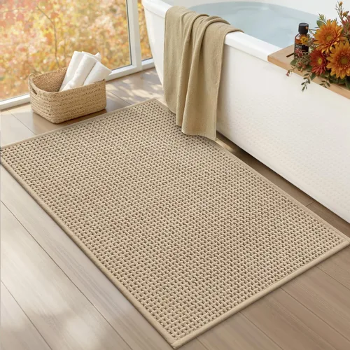 Vista 8 de Color&Geometry Tapete de baño con parte trasera de goma de 24 x 16 pulgadas, antideslizante, lavable a máquina, alfombra bohemia de felpilla suave