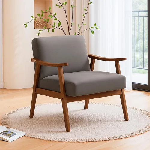 Vista 11 de Container Furniture Direct Silla decorativa con tapicería de microfibra y marco de madera maciza, muebles de sala de estar clásicos de mediados