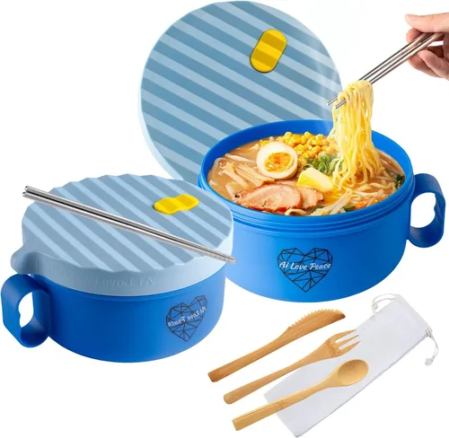 Vista 16 de Tazón de ramen para microondas de 40 onzas, olla de ramen con tapa, regalo de dormitorio universitario, color beige BPA Free