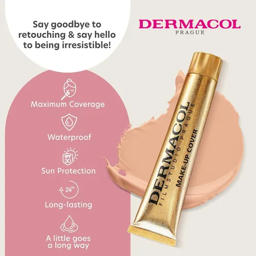 Vista 4 de Dermacol - Base de maquillaje líquida de cobertura completa mini 13g, base líquida mate con SPF 30, base resistente al agua para piel grasa, acné