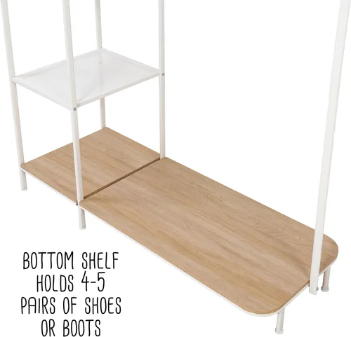 Vista 5 de Honey-Can-Do Perchero para ropa, perchero con estante de madera, independiente, fácil de montar, metal resistente, solución de almacenamiento