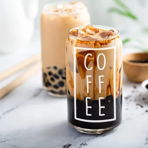 Vista 2 de Vaso de café helado con tapa de bambú y pajita, de 16 onzas, estilo tarro Mason para café helado, boba y batidos