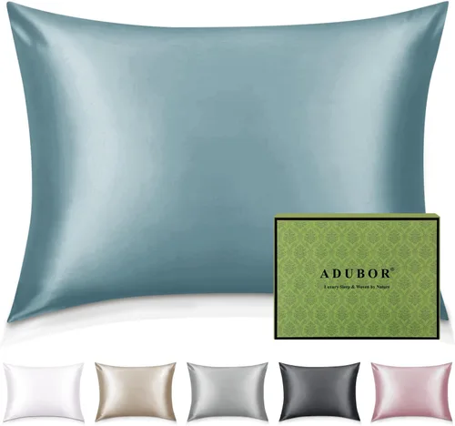 Vista 46 de Adubor Funda de almohada 100% de seda, fundas de almohada de seda de morera, 22 fibras de grado Momme 6A, funda de almohada de seda para la salud