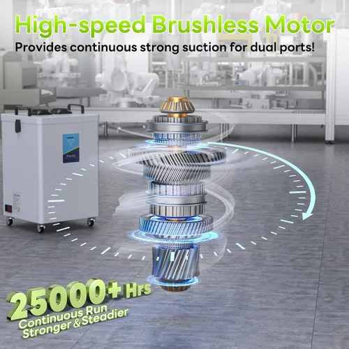 Vista 5 de FumeClear Extractor de humo de doble puerto FC-2003 para grabado láser de 20W 30W, bajo ruido, succión fuerte 330m³/h, sistema de filtración de 3