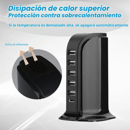 Vista 6 de Estación de carga USB para múltiples dispositivos, torre de carga multipuerto, puerto USB-C compatible con carga rápida PD compatible con iPhone