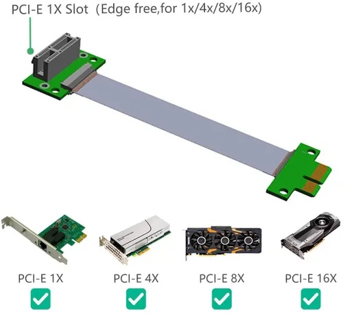 Vista 2 de HLT PCI-e PCI Express 36PIN 1X Cable de extensión extensor con conector chapado en oro (longitud de línea: 7.9 in)