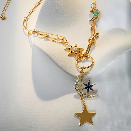 Vista 3 de Collar con dije de corazón de sol para mujer, chapado en oro de 18 quilates, collar con dije de corazón de cadena gruesa, collar de hip hop, collar