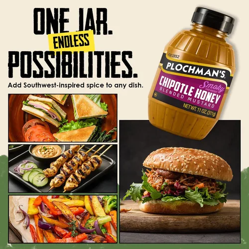 Vista 7 de Plochman's Miel Chipotle Mostaza, condimento gourmet dulce picante ahumado, 11 onzas