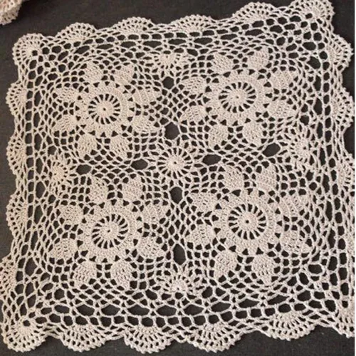 Vista 3 de Damanni Mantel de encaje de ganchillo hecho a mano de algodón beige, cuadrado, 19 pulgadas