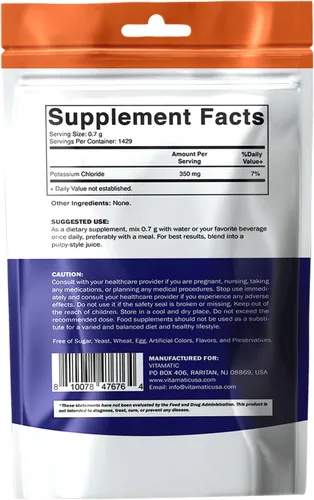 Vista 8 de Vitamatic Polvo de cloruro de potasio – 1 kg (2.2 lb) – Puro, sin rellenos, sin OMG, sin gluten