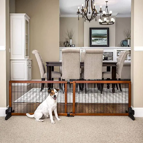 Vista 5 de Carlson - Puerta independiente ajustable para mascotas, 70 pulgadas de ancho, madera premium, marrón