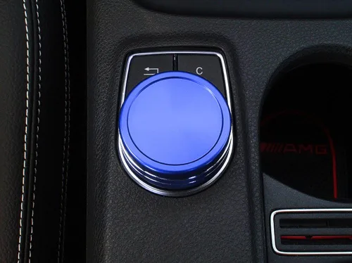 Vista 4 de iJDMTOY Cubierta de rueda de aluminio anodizado azul para consola central de control de mando compatible con Mercedes A B C E S CLA GLA GLK ML GL
