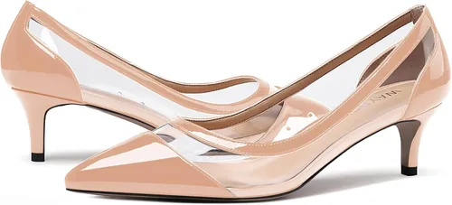 Vista 6 de WAYDERNS Zapatos de tacón bajo para mujer, patente transparente transparente de PVC sólido gatito, zapatos de tacón bajo de 2 pulgadas