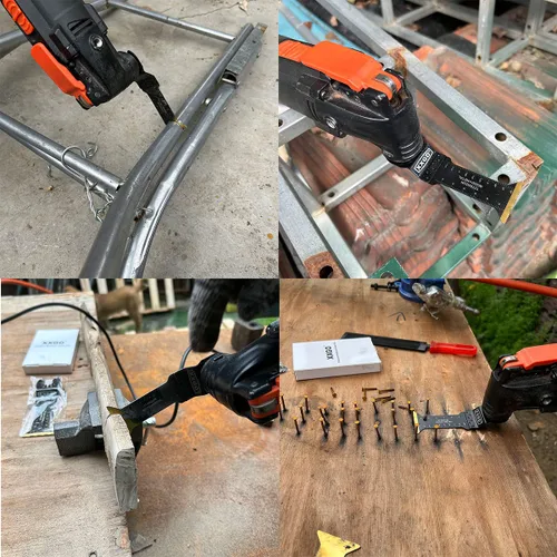 Vista 6 de XXGO 3 piezas extra larga corte de metal titanio oscilante multiherramienta hoja Lo mejor para cortar clavos de metal de plástico de madera en un