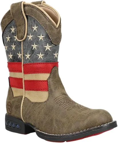 Vista 2 de ROPER Botas casuales patrióticas con punta redonda para niños a media pantorrilla, azul, marrón, rojo