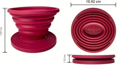Vista 4 de Attsky Gotero de café plegable para café de campamento, soporte de filtro de café de silicona reutilizable para acampar rojo Reusable Silicone