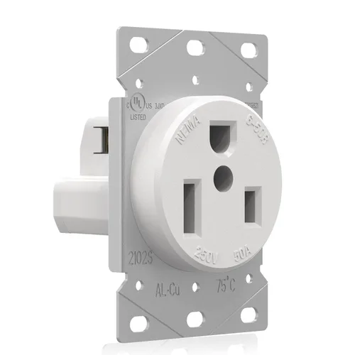 Vista 9 de ELEGRP Receptáculo de alimentación de montaje empotrado blanco de 30 amperios y 250 V, NEMA 6-30R, toma de corriente de hoja recta