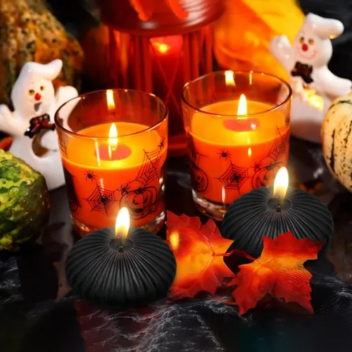 Vista 4 de Paquete de 12 velas flotantes negras de 3 pulgadas, velas sin perfume de 10 horas sin goteo para jarrones cilíndricos, centros de mesa en bodas