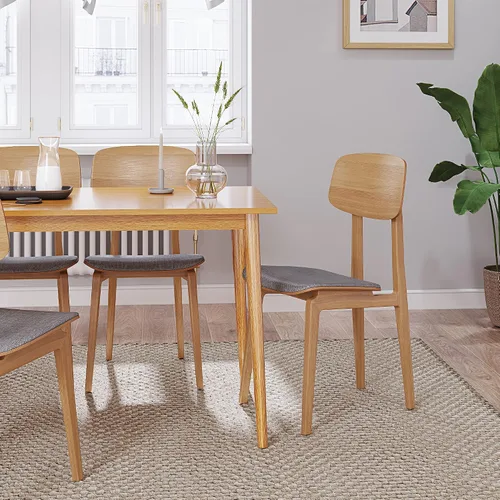 Vista 7 de Panana Mesa de comedor moderna de 47 pulgadas, mesa de cocina con patas de madera maciza, acabado de roble, mesa de comedor para el hogar, muebles