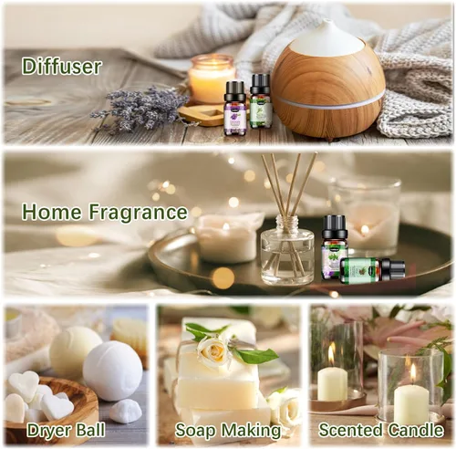 Vista 7 de Juego de aceites esenciales, kit de aceites esenciales de aromaterapia para difusor, humidificador, masaje, cuidado de la piel (12 x 5ml) - árbol