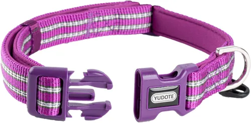 Vista 14 de Collar de nailon reflectante para perro con acolchado de neopreno suave y cómodo, ajustable para perros pequeños (cuello de 9.8 a 15 pulgadas, azul)