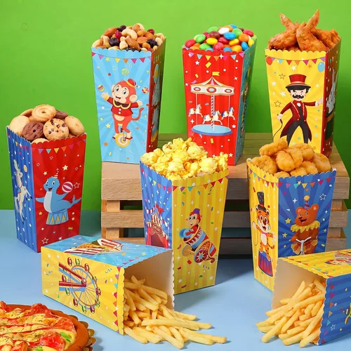 Vista 5 de Tiamon 32 piezas de suministros de fiesta de carnaval, cajas de palomitas de maíz de circo, cajas de papel de circo de 6 pulgadas, cajas de dulces