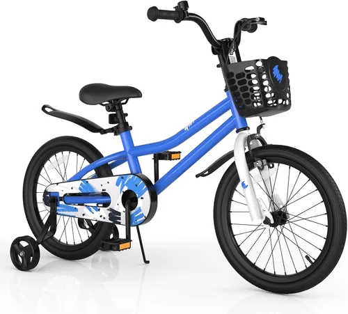 Vista 21 de COSTWAY Bicicleta para niños, 12, 14, 16, 18 pulgadas, para niños y niñas de 3 a 8 años, bicicleta para niños con ruedas de entrenamiento