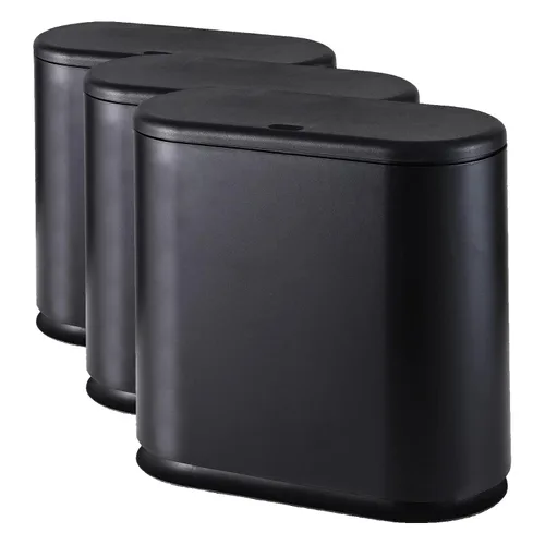 Vista 9 de Basurero delgado negro de 12 litros con tapa superior de presión, cubo de basura de cocina a prueba de mascotas y perros, cubo de basura delgado