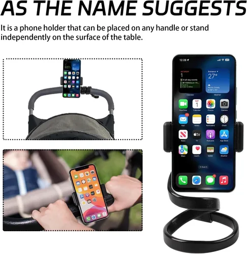 Vista 4 de Soporte de teléfono para cochecito portátil, flexible, soporte para teléfono celular, soporte ajustable de cuello de cisne para teléfono, soporte