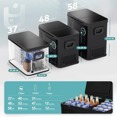 Vista 7 de EUHOMY Refrigerador de 12 voltios, enfriador eléctrico de 37QT de doble zona con control por aplicación, refrigerador para automóvil con 12/24V DC
