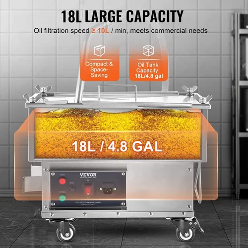 Vista 4 de VEVOR Filtro para freidora profunda de 18 L/44 LBS/5.8 galones, sistema de filtro de aceite para freír máquina de 300 W, filtro de aceite